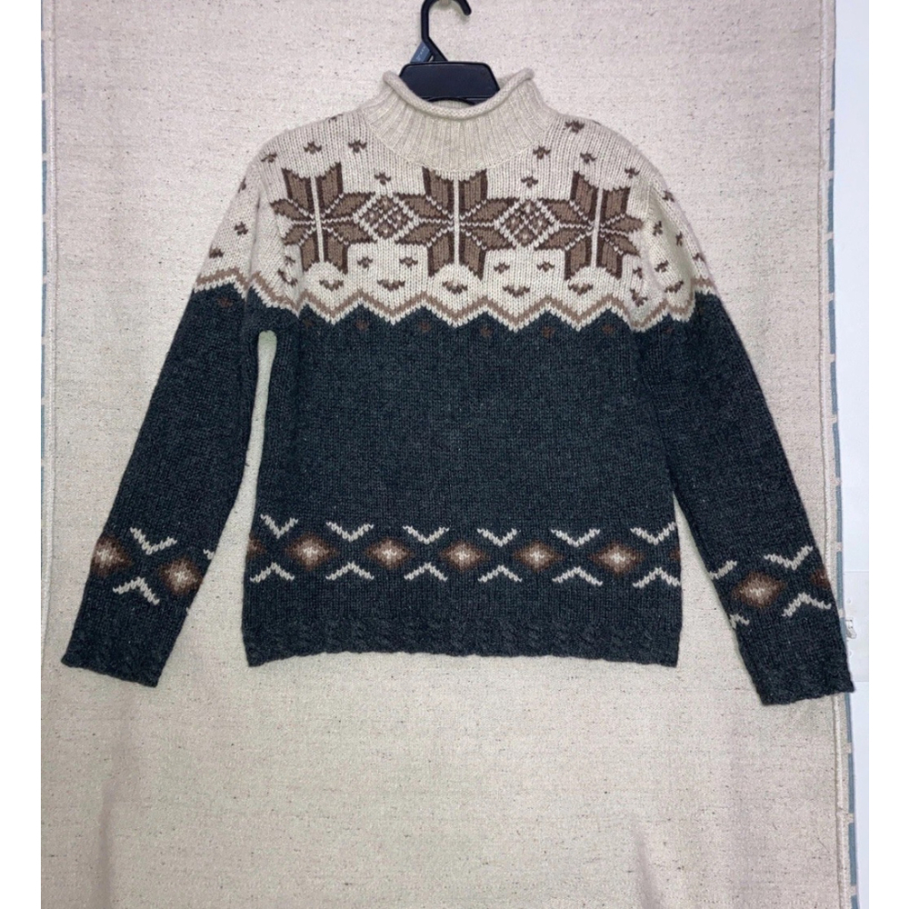 Vintage Eddie Bauer Nordic Wool Selburose Fair Isle Sweater Gray Women’s S M - Picture 6 of 8